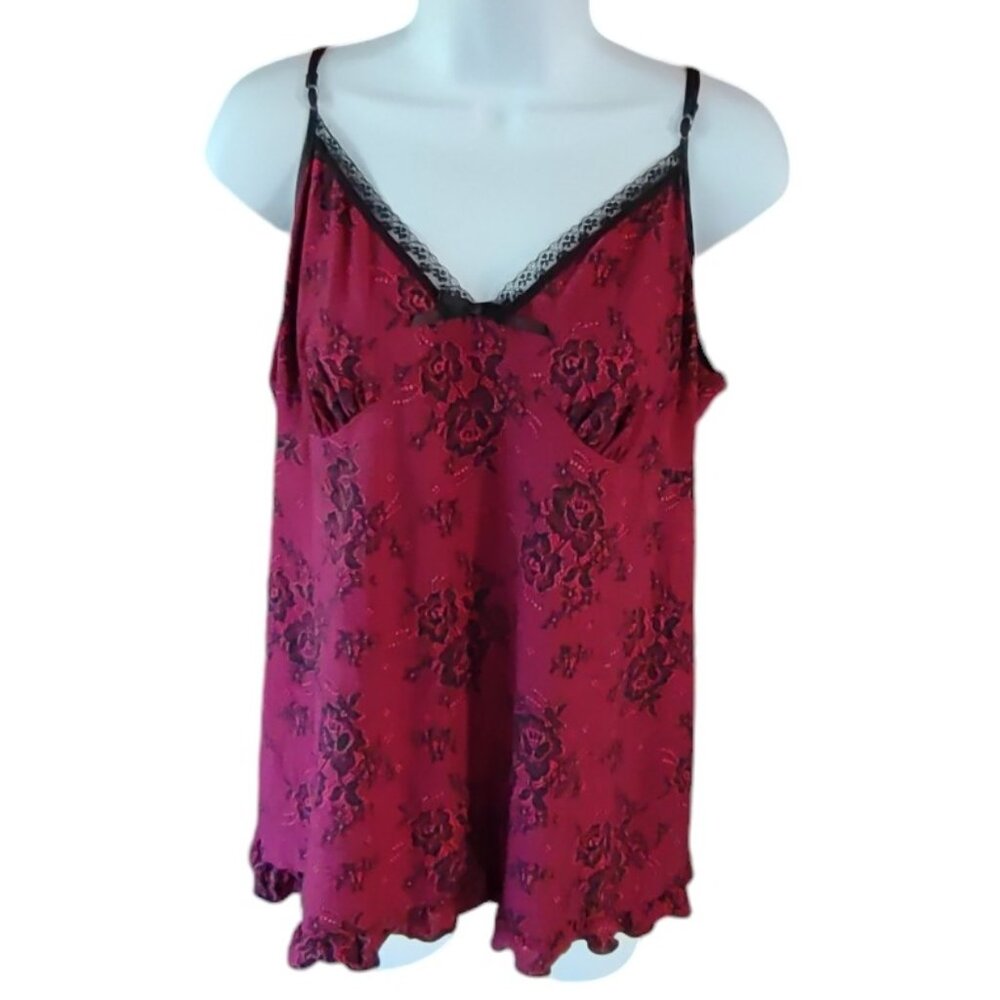 Apt 9 Intimates Red Floral Lettuce Hem Babydoll Nighty Size XL